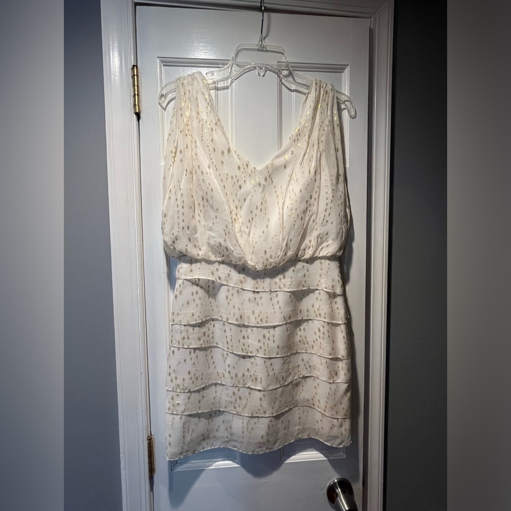 Women’s Laundry By Shelli Segal White Silk Dress W/Gold Design Sz 4p